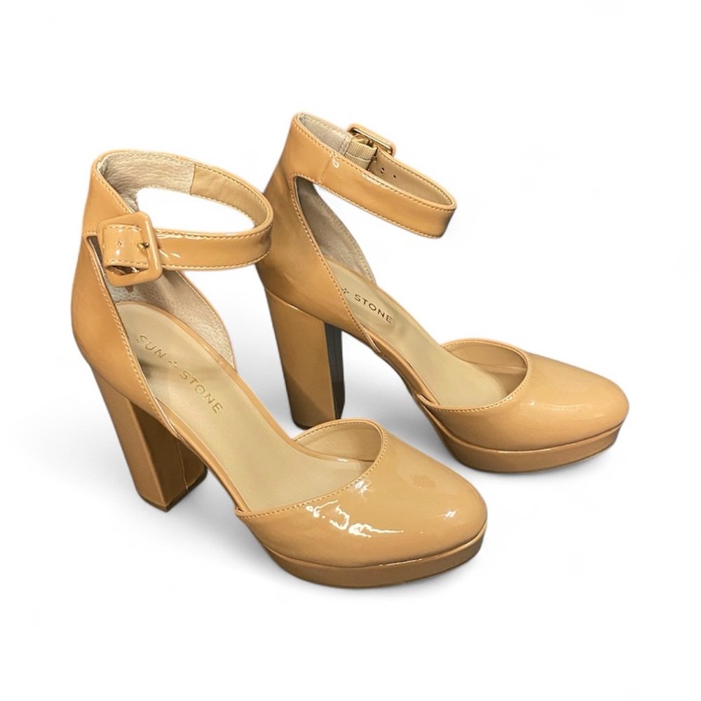 NWOT Sun + Stone Birdey Ankle Strap Block Heel Platform